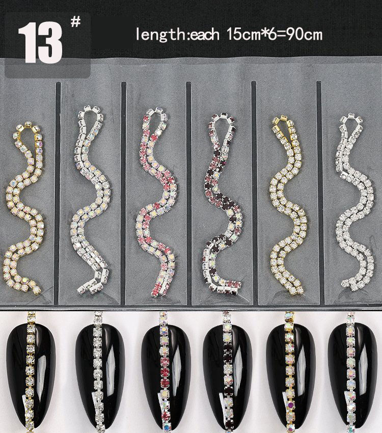 Sparkling Nail Chain Rhinestone Charms (6 Grids）VN1951