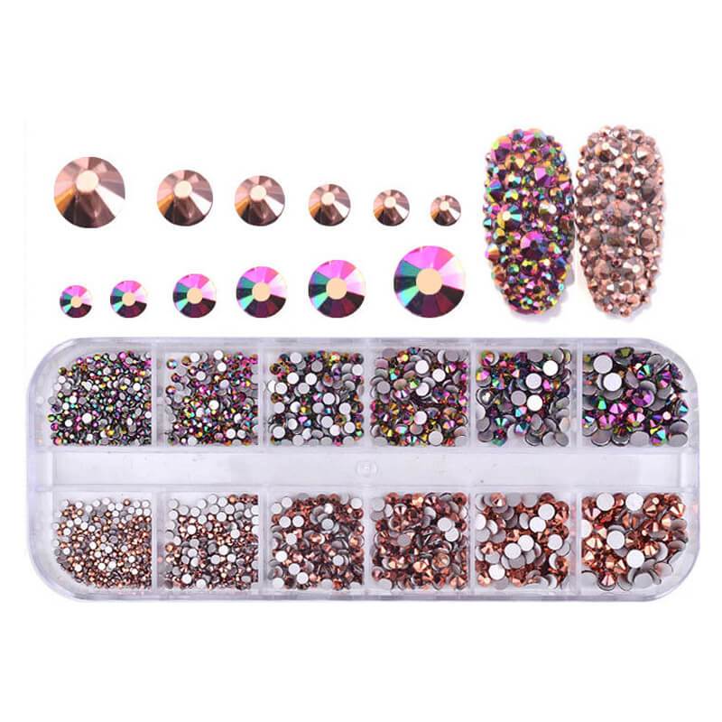 Cheap 1440Pcs Flatback Beads Aurora Rhinestone for Nails Mix Size
